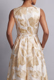 Champagne Jacquard Boothals Mother of the Bride Jumpsuits met zakken