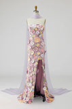 Lichtpaarse bloemen zeemeermin strapless lange moeder van de bruid jurk met split