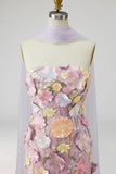Lichtpaarse bloemen zeemeermin strapless lange moeder van de bruid jurk met split