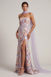 Lichtpaarse bloemen zeemeermin strapless lange moeder van de bruid jurk met split