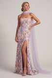 Lichtpaarse bloemen zeemeermin strapless lange moeder van de bruid jurk met split