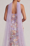Lichtpaarse bloemen zeemeermin strapless lange moeder van de bruid jurk met split