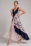 V-hals blush lange A-lijn bloemenjurk Mother of the Bride jurk