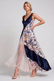 V-hals blush lange A-lijn bloemenjurk Mother of the Bride jurk