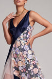 V-hals blush lange A-lijn bloemenjurk Mother of the Bride jurk