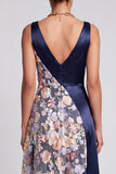 V-hals blush lange A-lijn bloemenjurk Mother of the Bride jurk