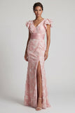 Blush pailletten V-hals zeemeermin Moeder van de Bruid jurk