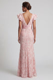 Blush pailletten V-hals zeemeermin Moeder van de Bruid jurk
