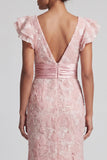 Blush pailletten V-hals zeemeermin Moeder van de Bruid jurk