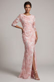 Blush pailletten 3/4 mouw zeemeermin Moeder van de Bruid Jurk