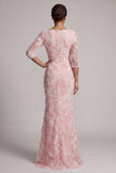 Blush pailletten 3/4 mouw zeemeermin Moeder van de Bruid Jurk