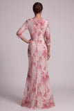 Blush pailletten 3/4 mouw zeemeermin Moeder van de Bruid Jurk
