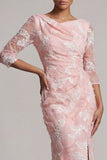Blush pailletten 3/4 mouw zeemeermin Moeder van de Bruid Jurk