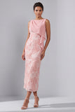 Blush Bateau halsschede pailletten midi moeder van de bruid jurk