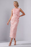 Blush Bateau halsschede pailletten midi moeder van de bruid jurk
