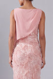 Blush Bateau halsschede pailletten midi moeder van de bruid jurk