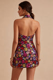 Sprankelende zwarte bloemen halter hals bodycon pailletten Homecoming jurk