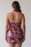 Sprankelende zwarte bloemen halter hals bodycon pailletten Homecoming jurk