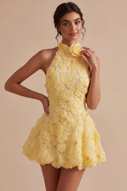 A-Line Daffodil Bloemen Halter Halshals Homecoming Jurk met kralen