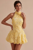 A-Line Daffodil Bloemen Halter Halshals Homecoming Jurk met kralen