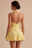 A-Line Daffodil Bloemen Halter Halshals Homecoming Jurk met kralen