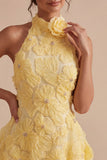 A-Line Daffodil Bloemen Halter Halshals Homecoming Jurk met kralen