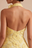 A-Line Daffodil Bloemen Halter Halshals Homecoming Jurk met kralen