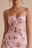 Roze bloemenkorset Strakke Chiffon Mini Cocktailjurk met sjerp