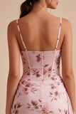 Roze bloemenkorset Strakke Chiffon Mini Cocktailjurk met sjerp