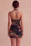 Zwarte halterhals doorschijnend korset Bodycon Mini Cocktailjurk