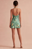 Lichtgroene halter neck Bloemen Bodycon Mini Cocktailjurk