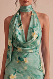 Lichtgroene halter neck Bloemen Bodycon Mini Cocktailjurk