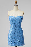 Glinsterende hemelsblauwe sweetheart bodycon pailletten homecomingjurk
