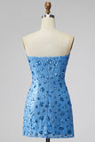 Glinsterende hemelsblauwe sweetheart bodycon pailletten homecomingjurk