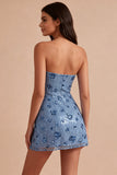 Glinsterende hemelsblauwe sweetheart bodycon pailletten homecomingjurk