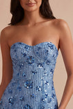 Glinsterende hemelsblauwe sweetheart bodycon pailletten homecomingjurk