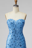 Glinsterende hemelsblauwe sweetheart bodycon pailletten homecomingjurk