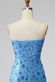 Glinsterende hemelsblauwe sweetheart bodycon pailletten homecomingjurk