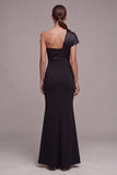 Zeemeermin Eén Schouderlange Black Tie jurk met strik