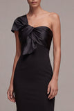 Zeemeermin Eén Schouderlange Black Tie jurk met strik