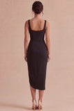 Zwarte Bodycon midi gerimpelde, dikke bandjes formele jurk met split