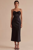 Spaghettibandjes gerimpelde zeemeermin midi black tie jurk
