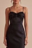 Spaghettibandjes gerimpelde zeemeermin midi black tie jurk