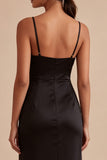 Spaghettibandjes gerimpelde zeemeermin midi black tie jurk