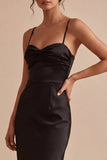 Spaghettibandjes gerimpelde zeemeermin midi black tie jurk