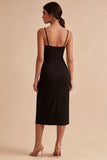 Zwarte Bodycon midi spaghetti bandjes formele jurk met split