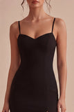 Zwarte Bodycon midi spaghetti bandjes formele jurk met split