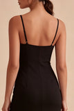 Zwarte Bodycon midi spaghetti bandjes formele jurk met split