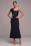Zeemeermin Spaghetti Bandjes Midi Black Tie jurk met strik