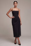 Schede gerimpelde spaghettibandjes midi black tie jurk